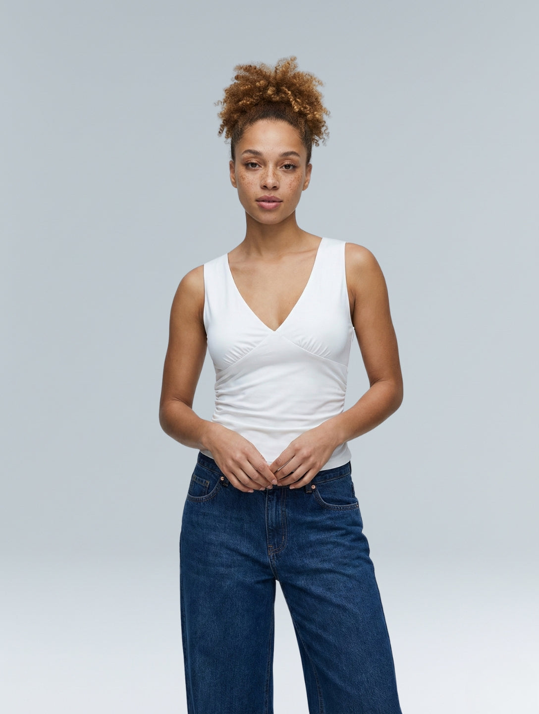 V-Neck Ruched Top - HeyShape