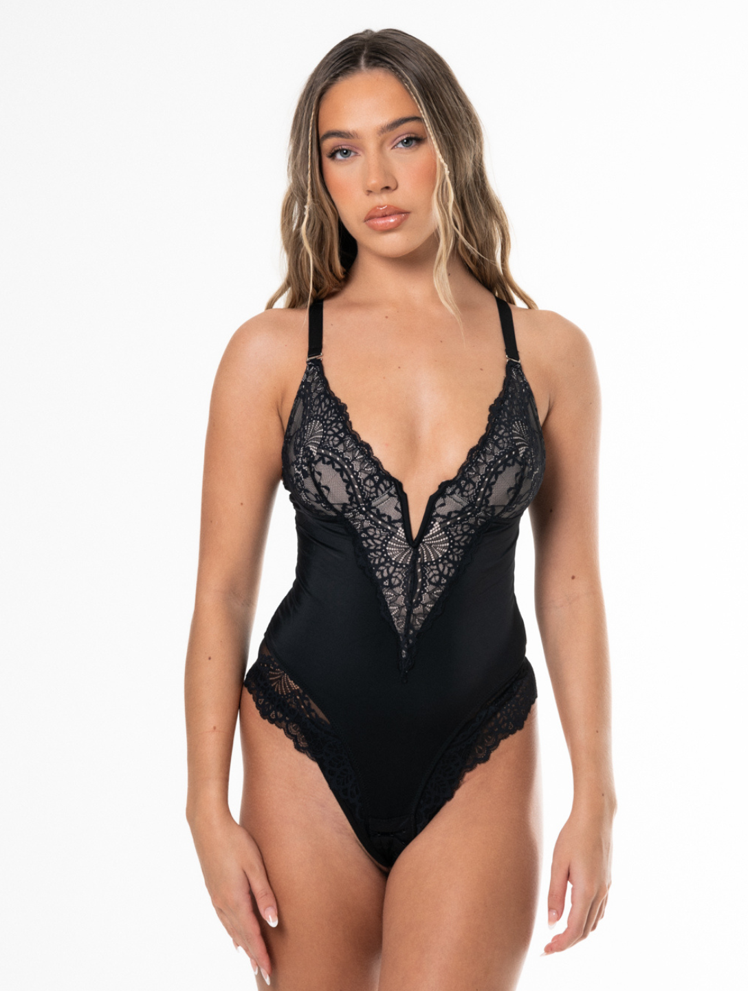V Neck Half Laced Bodysuit