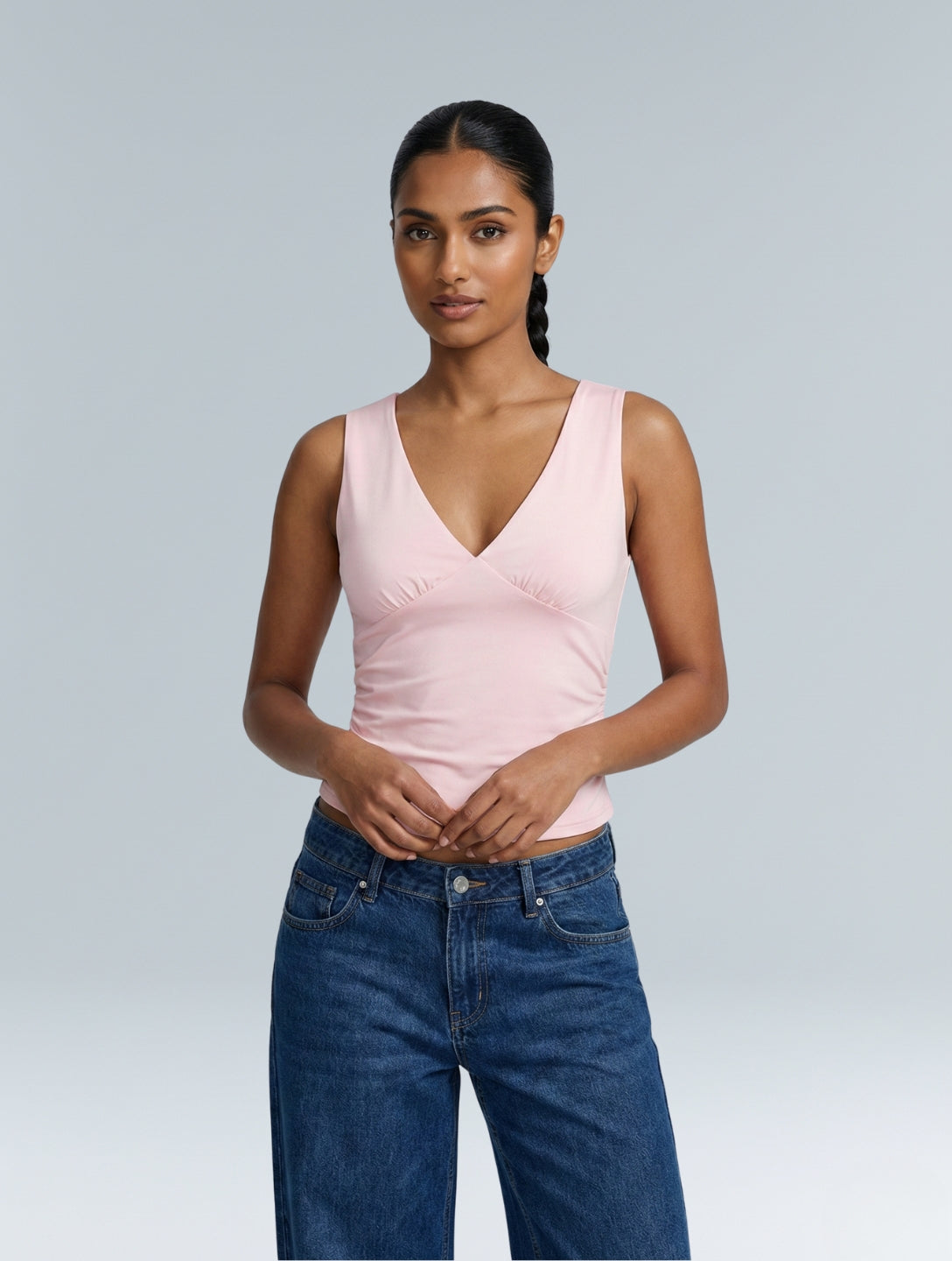 V-Neck Ruched Top - HeyShape