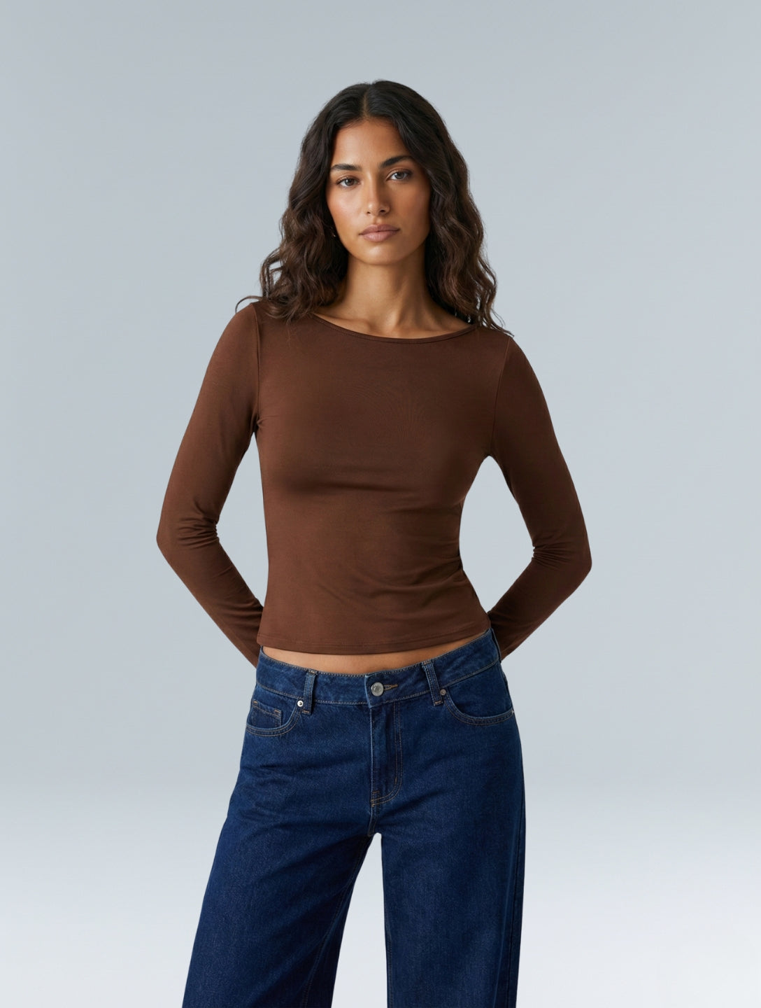 Boat Neck Long Sleeve Top - HeyShape