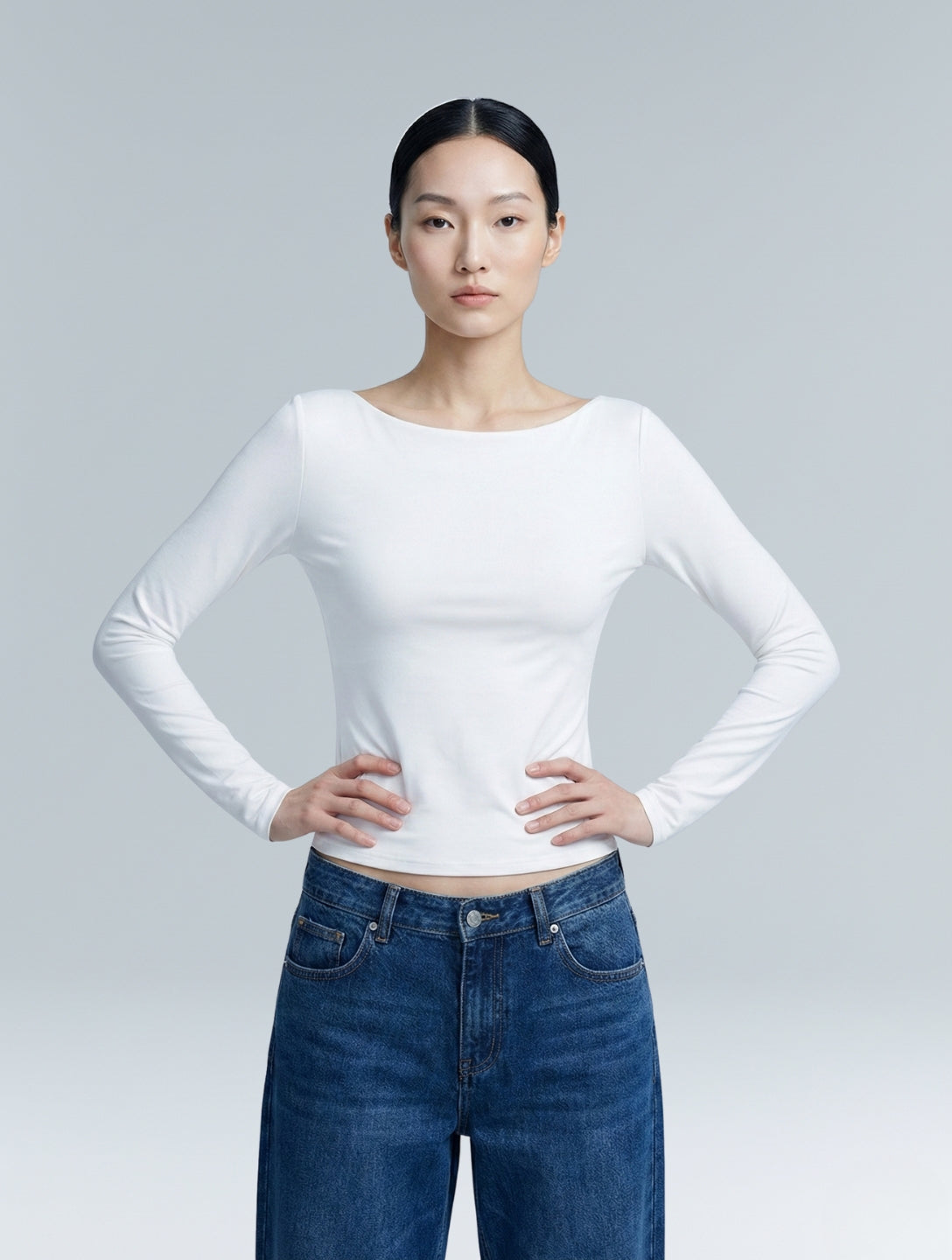 Boat Neck Long Sleeve Top - HeyShape