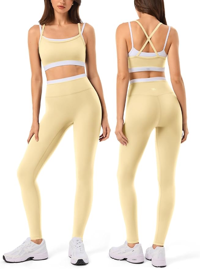 Leggings sin costuras de cintura alta y sujetador deportivo de doble capa