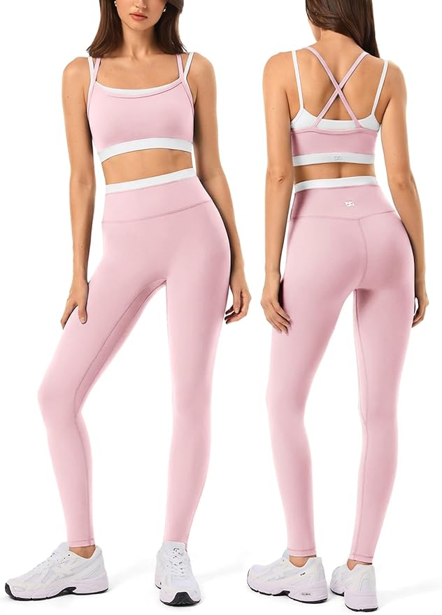 Leggings sin costuras de cintura alta y sujetador deportivo de doble capa