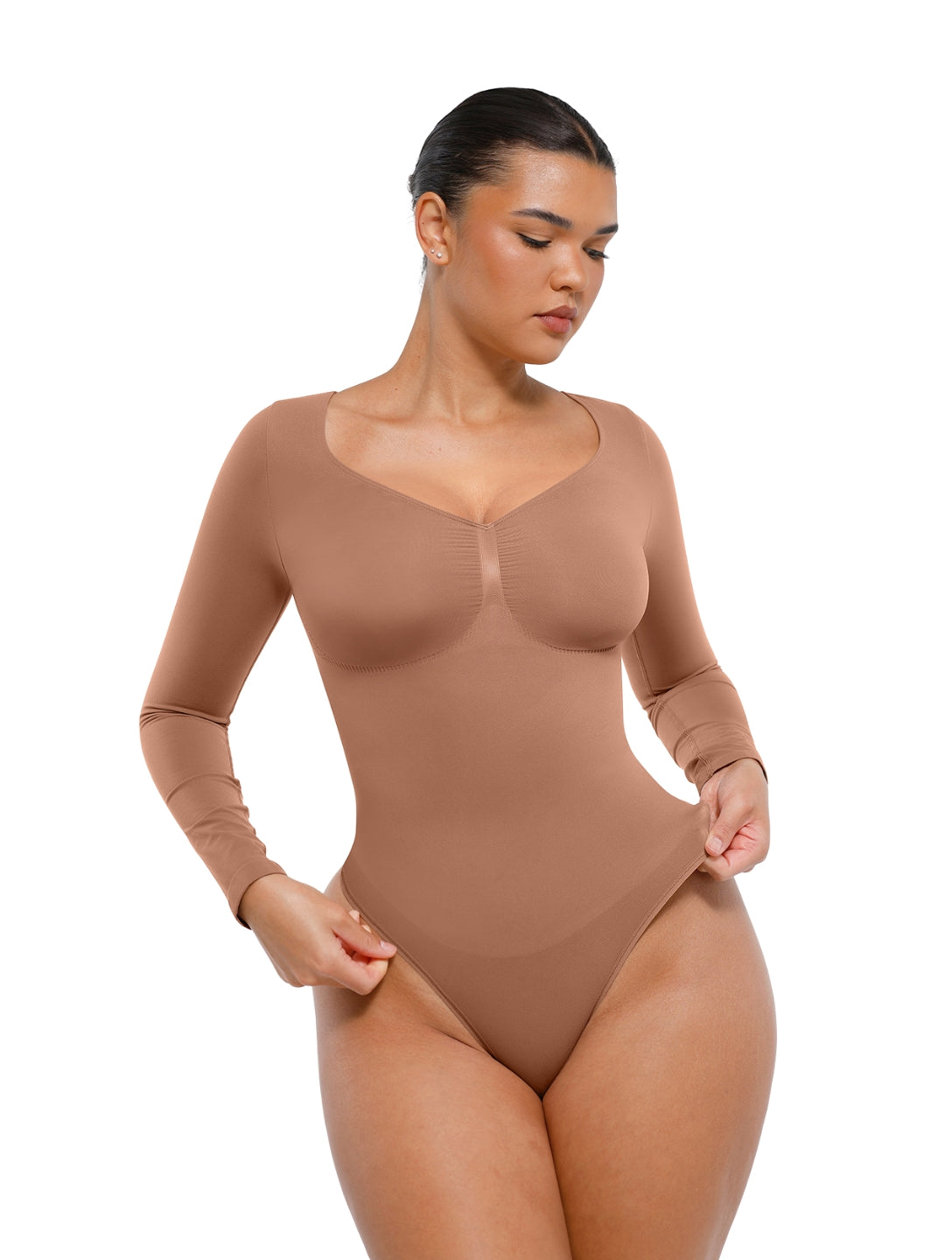 Long Sleeve Ruched Bodysuit - HeyShape