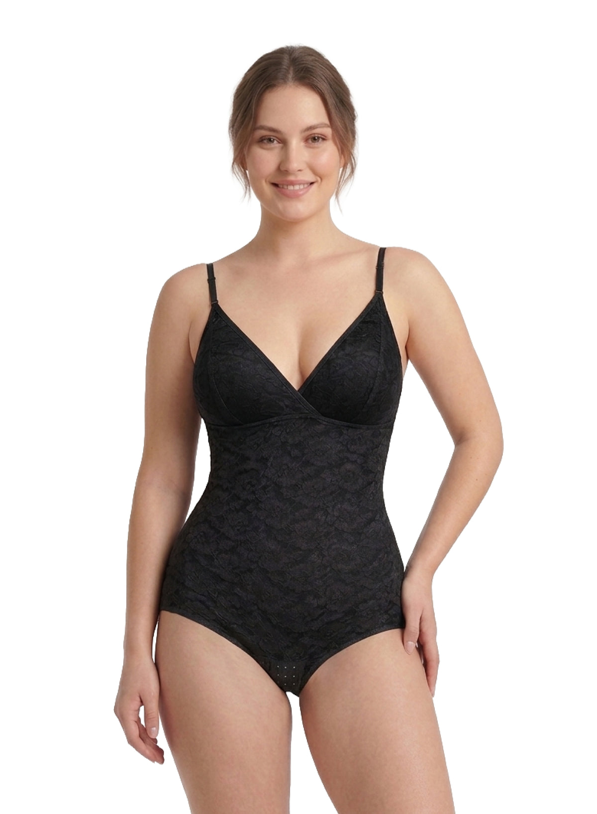 Sheer Laced V-neck Bodysuit - HeyShape