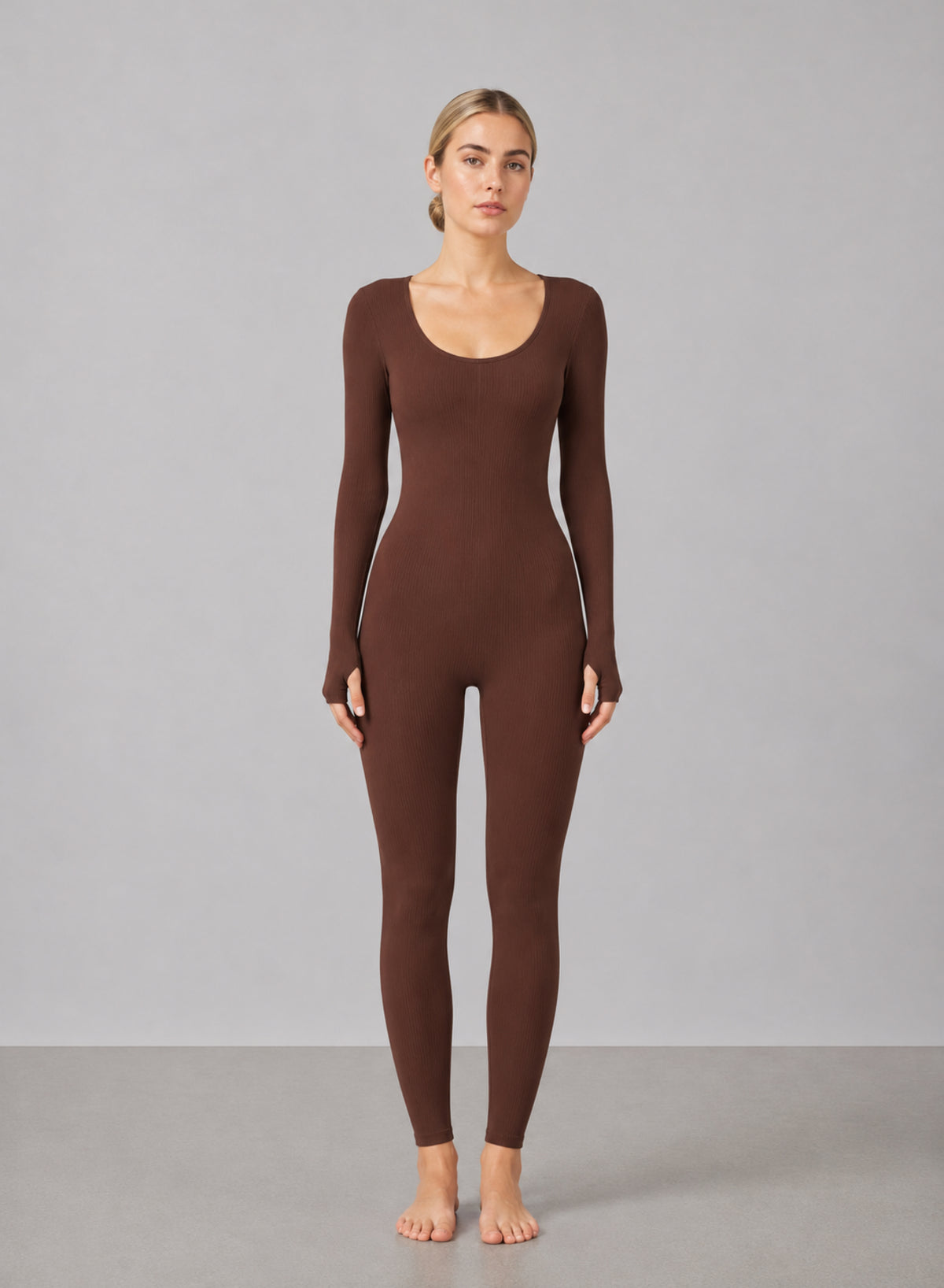 Ribbed Square Neck Jumpsuit - HeyShape