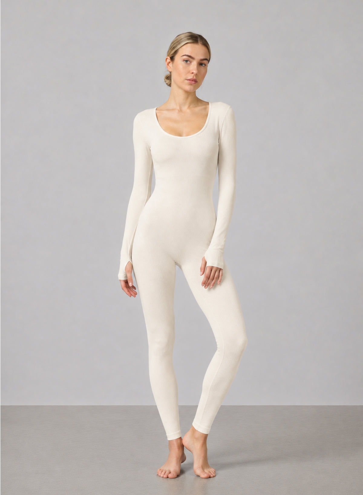 Ribbed Square Neck Jumpsuit - HeyShape