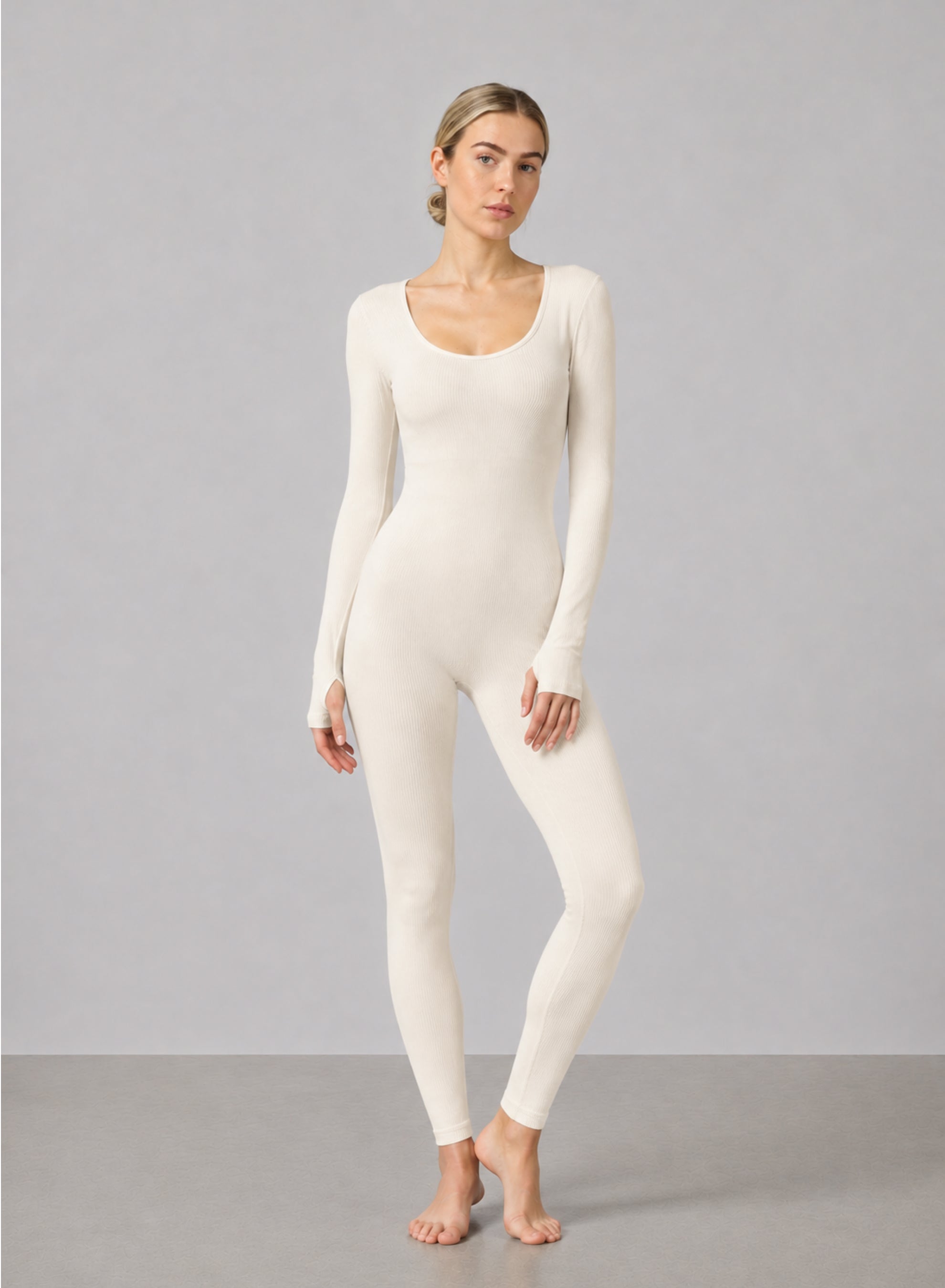 Ribbed Square Neck Jumpsuit - HeyShape