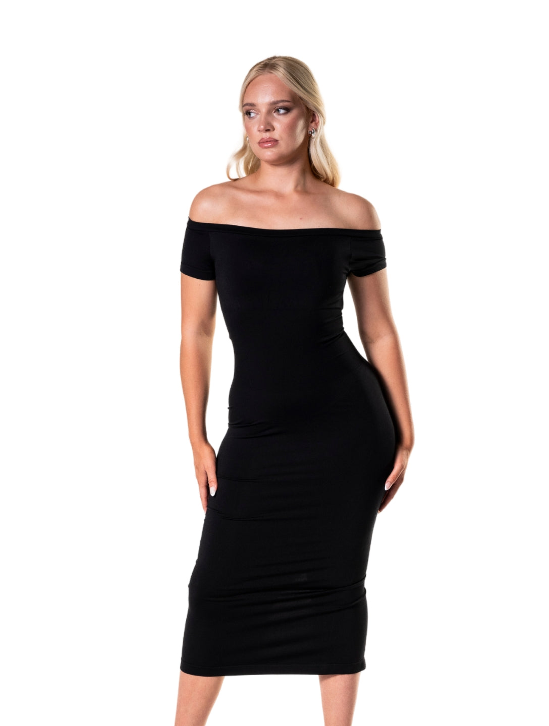 Off-Shoulder Shapewear Split Dress from HeyShape - Black / M/L Off-Shoulder Shapewear Split Dress from HeyShape - Black / M/L