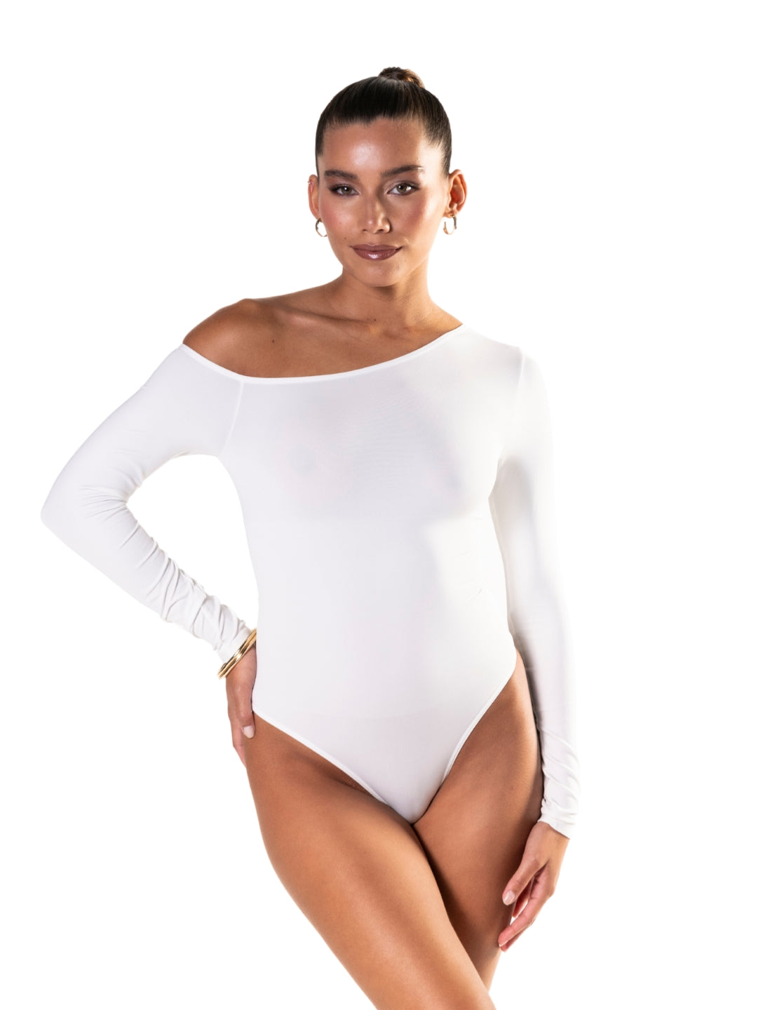 One Shoulder Long Sleeve Thong Bodysuit - HeyShape