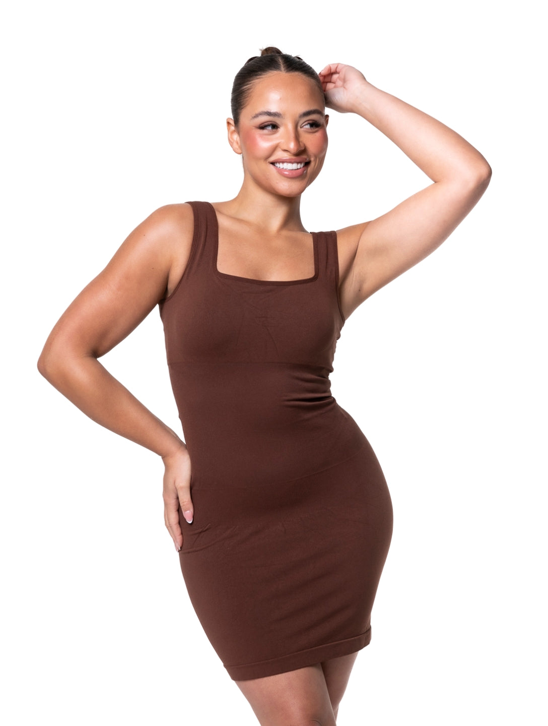 Square-Neck Seamless Mini Dress - HeyShape