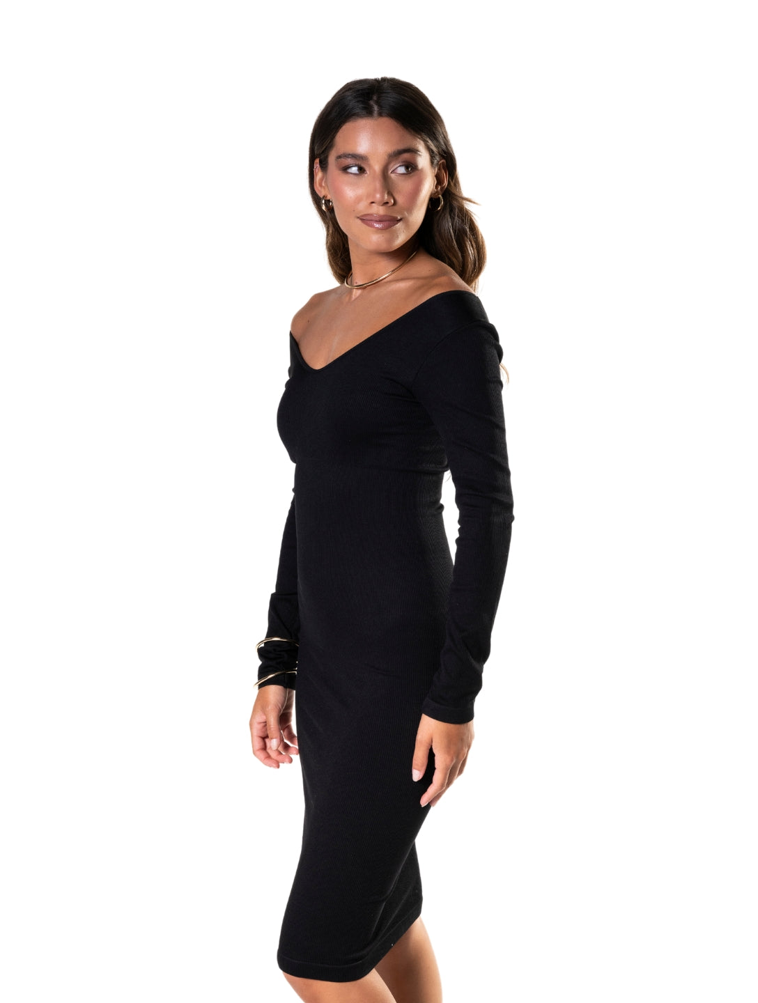 V-Neck Long Sleeve Dress - HeyShape