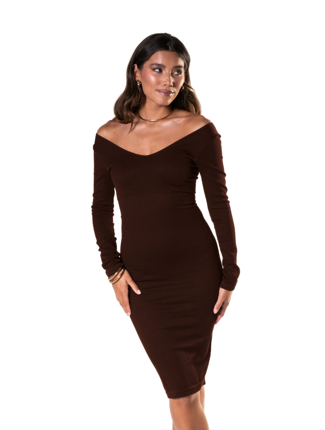 V-Neck Long Sleeve Dress - HeyShape