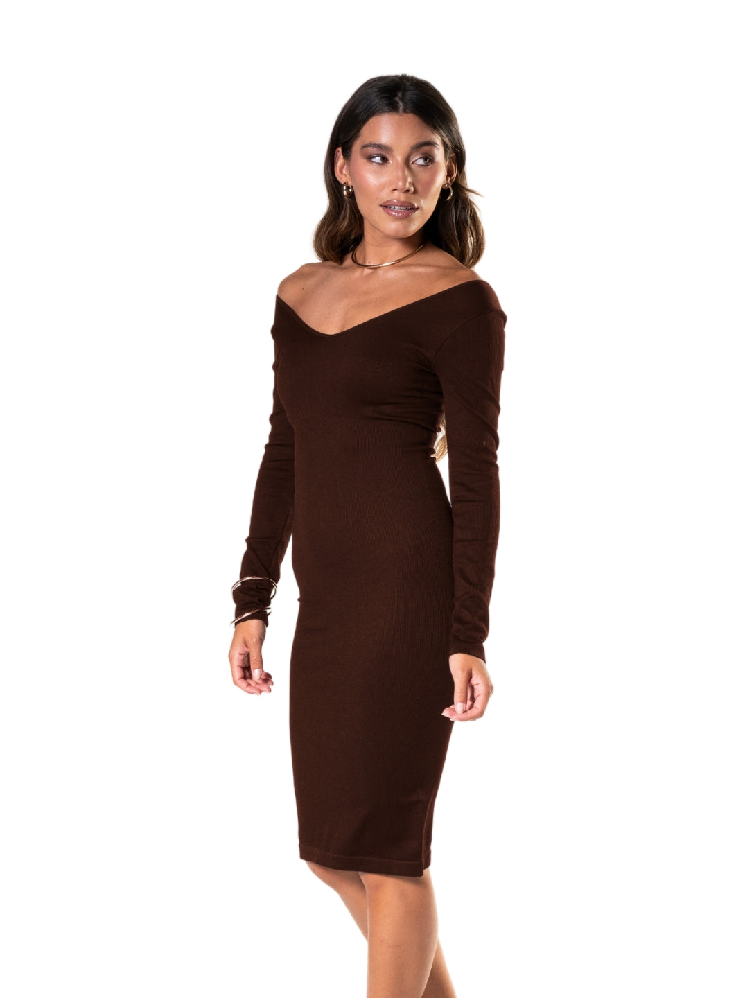 V-Neck Long Sleeve Dress - HeyShape