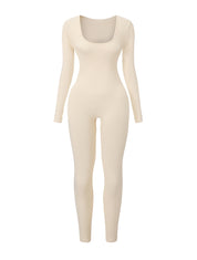 Ribbed Square Neck Jumpsuit - HeyShape
