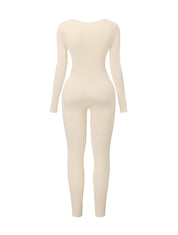 Ribbed Square Neck Jumpsuit - HeyShape