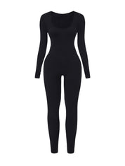 Ribbed Square Neck Jumpsuit - HeyShape