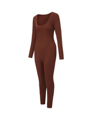 Ribbed Square Neck Jumpsuit - HeyShape
