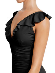 Shapewear Ruffle V-Neck Swimsuit - HeyShape