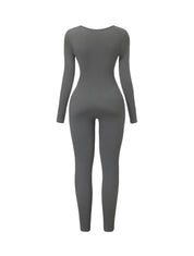 Ribbed Square Neck Jumpsuit - HeyShape