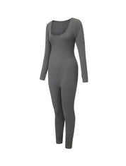 Ribbed Square Neck Jumpsuit - HeyShape