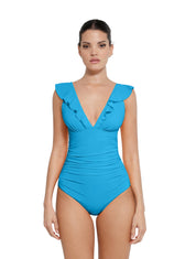 Shapewear Ruffle V-Neck Swimsuit - HeyShape