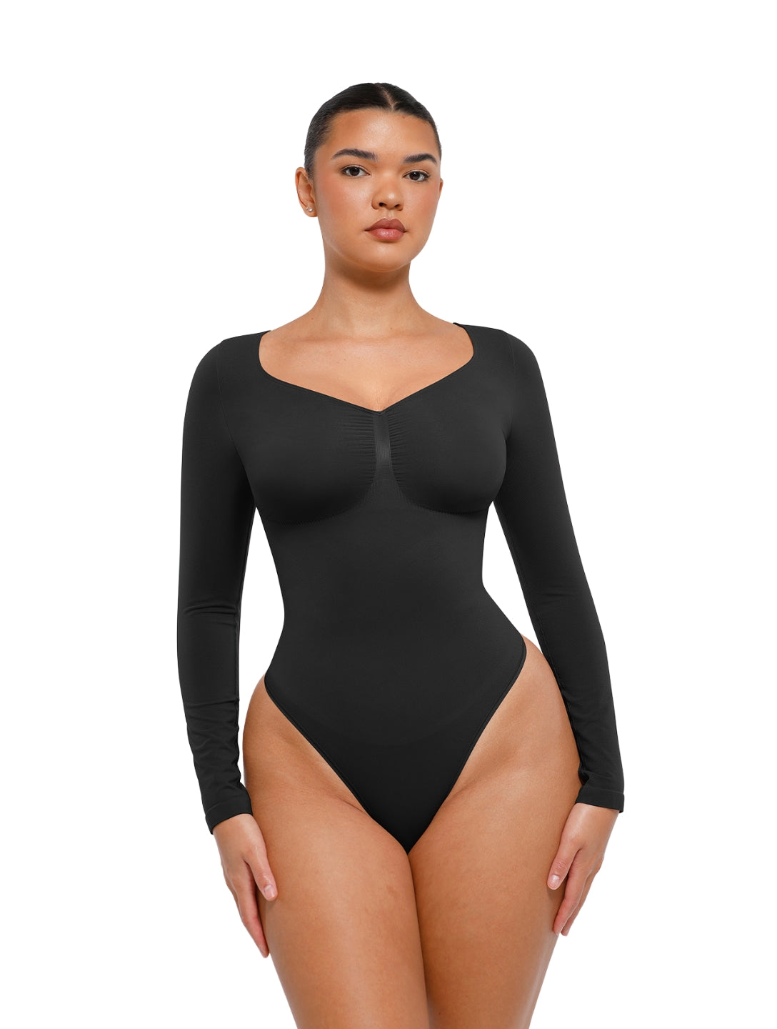 Long Sleeve Ruched Bodysuit - HeyShape