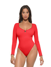 Hollow Scoop Neck Thong Bodysuit - HeyShape