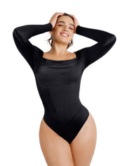 Waterfall Neckline Satin Bodysuit - HeyShape