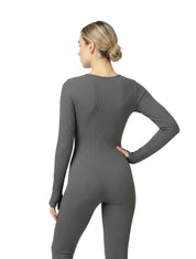 Ribbed Square Neck Jumpsuit - HeyShape