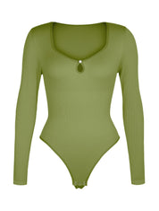 Hollow Scoop Neck Thong Bodysuit - HeyShape