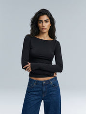 Boat Neck Long Sleeve Top - HeyShape