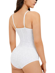 Sheer Laced V-neck Bodysuit - HeyShape