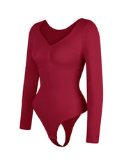 Long Sleeve Ruched Bodysuit - HeyShape