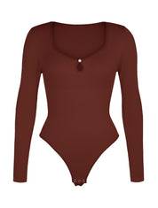 Hollow Scoop Neck Thong Bodysuit - HeyShape