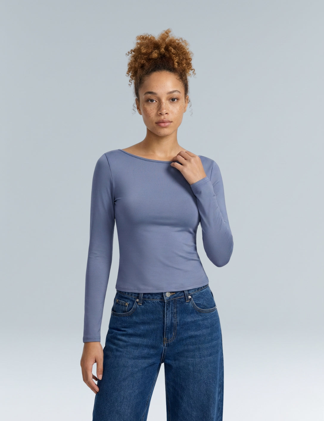Boat Neck Long Sleeve Top - HeyShape