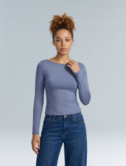 Boat Neck Long Sleeve Top - HeyShape