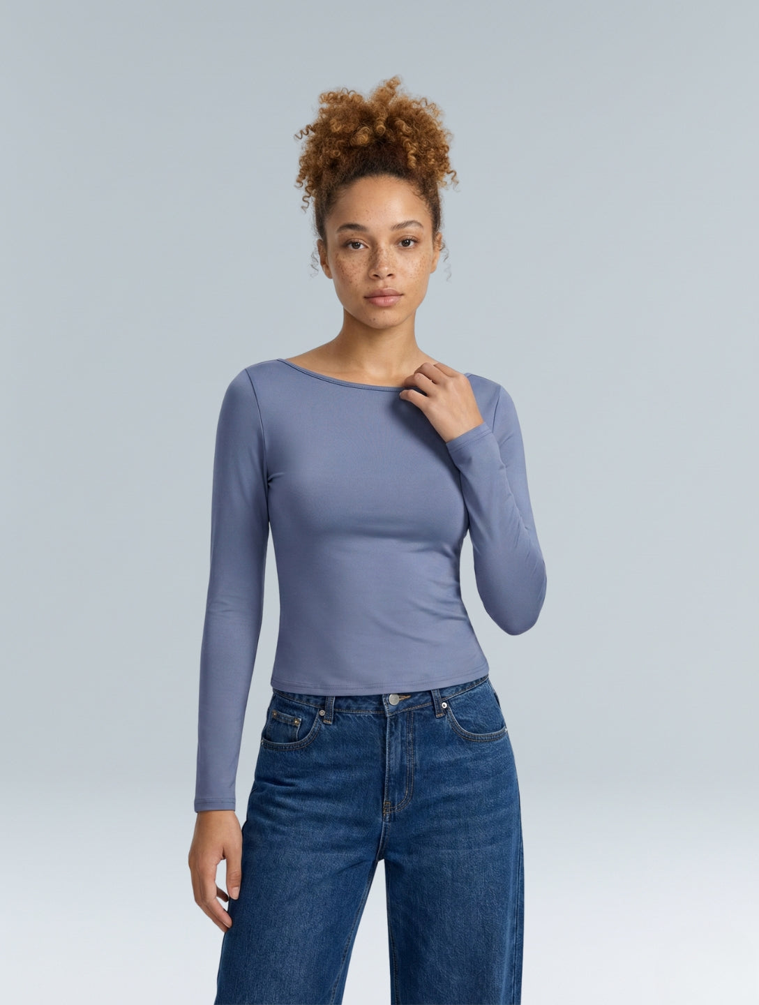 Boat Neck Long Sleeve Top - HeyShape