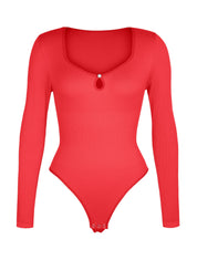 Hollow Scoop Neck Thong Bodysuit - HeyShape