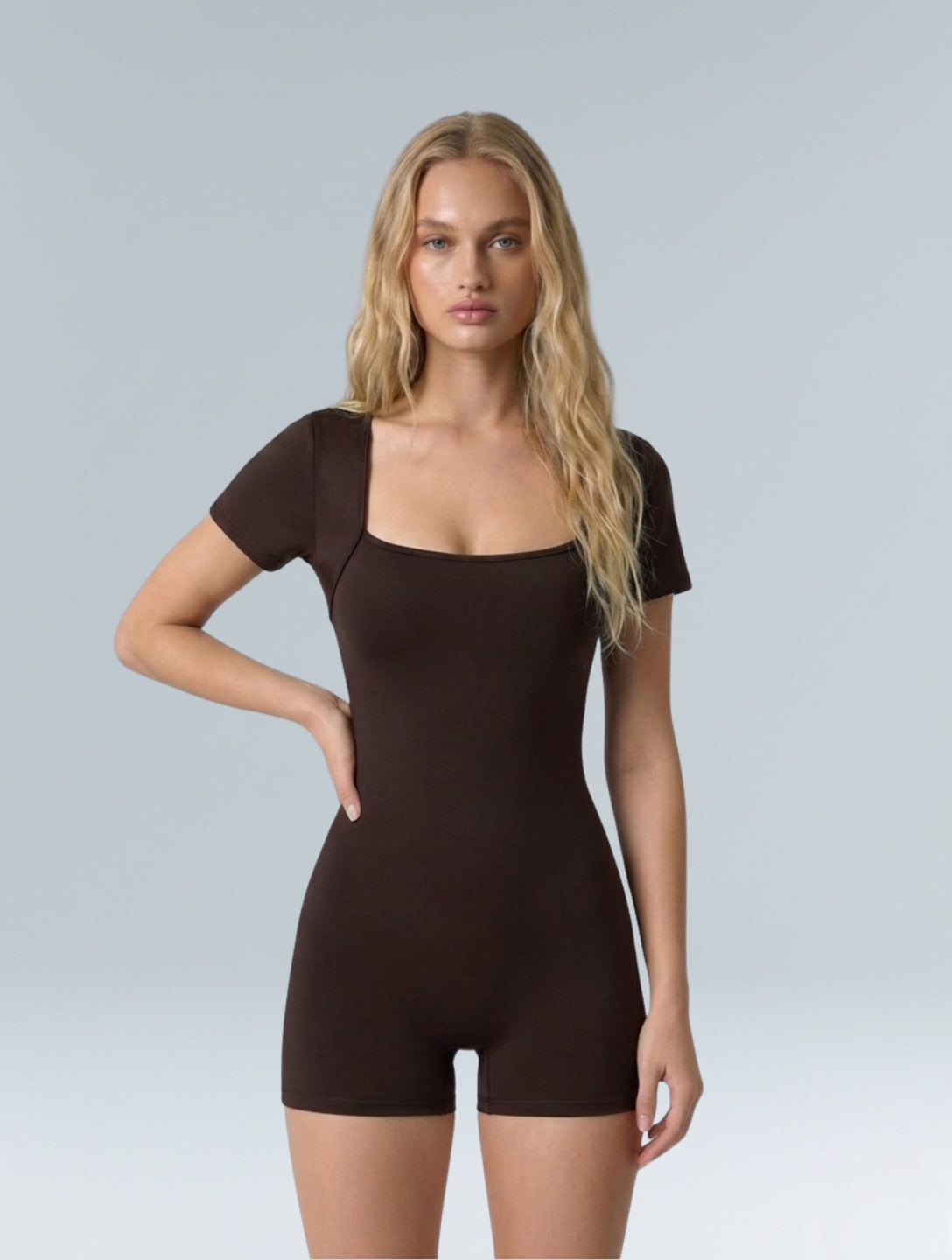 Square Neck Short Sleeve Jumpsuit - HeyShape