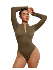 The Deep V Zip Bodysuit - HeyShape