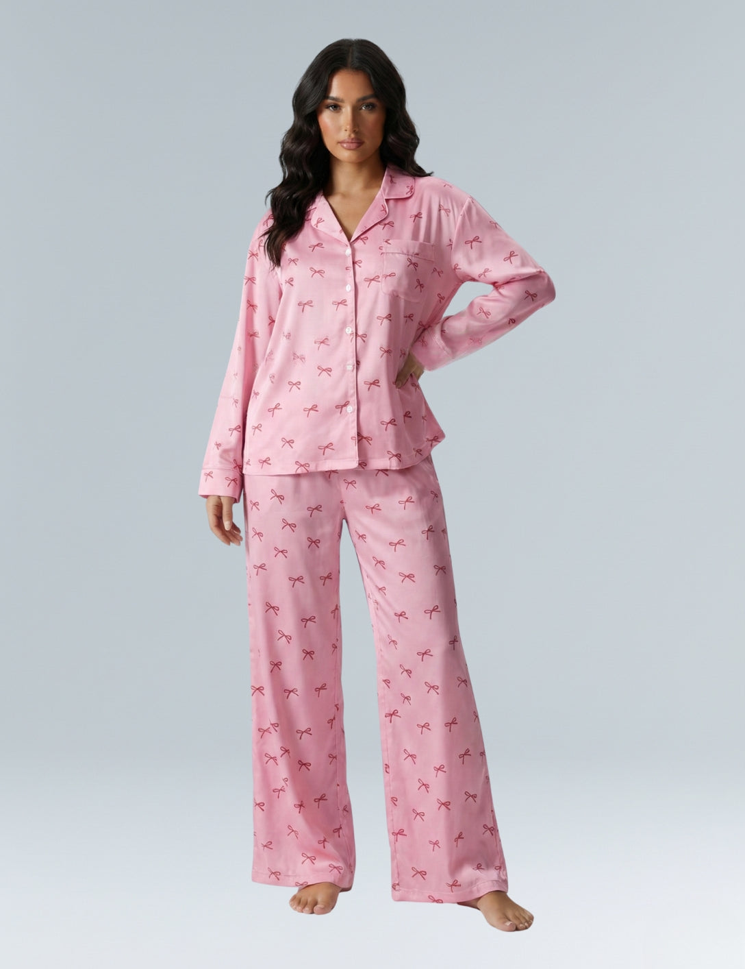 Pink Cotton Bow Pajama Set - HeyShape