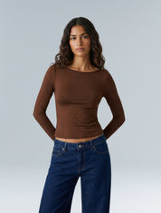 Boat Neck Long Sleeve Top - HeyShape