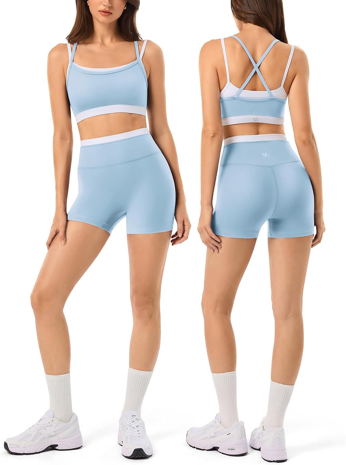 Leggings sin costuras de cintura alta y sujetador deportivo de doble capa