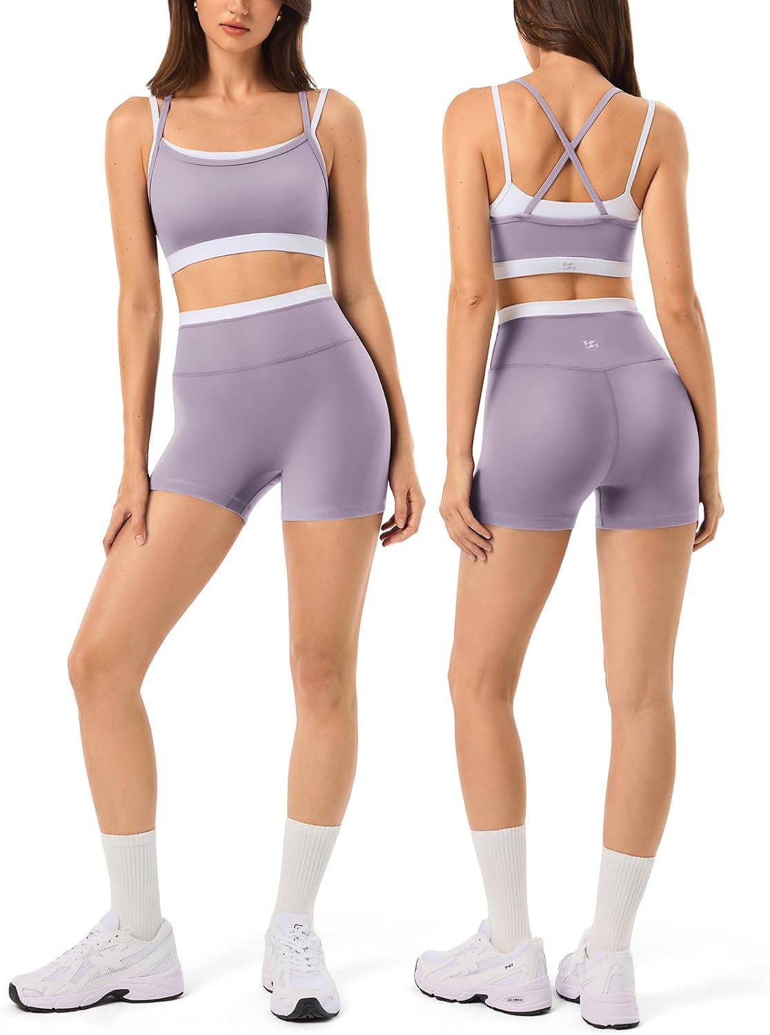 Leggings sin costuras de cintura alta y sujetador deportivo de doble capa