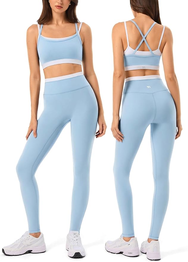 Leggings sin costuras de cintura alta y sujetador deportivo de doble capa