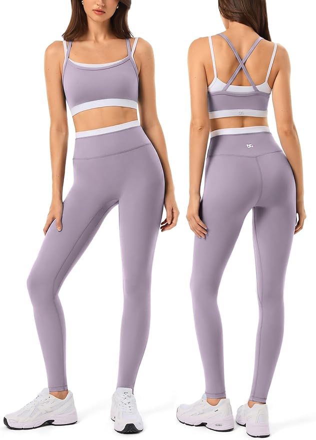 Leggings sin costuras de cintura alta y sujetador deportivo de doble capa