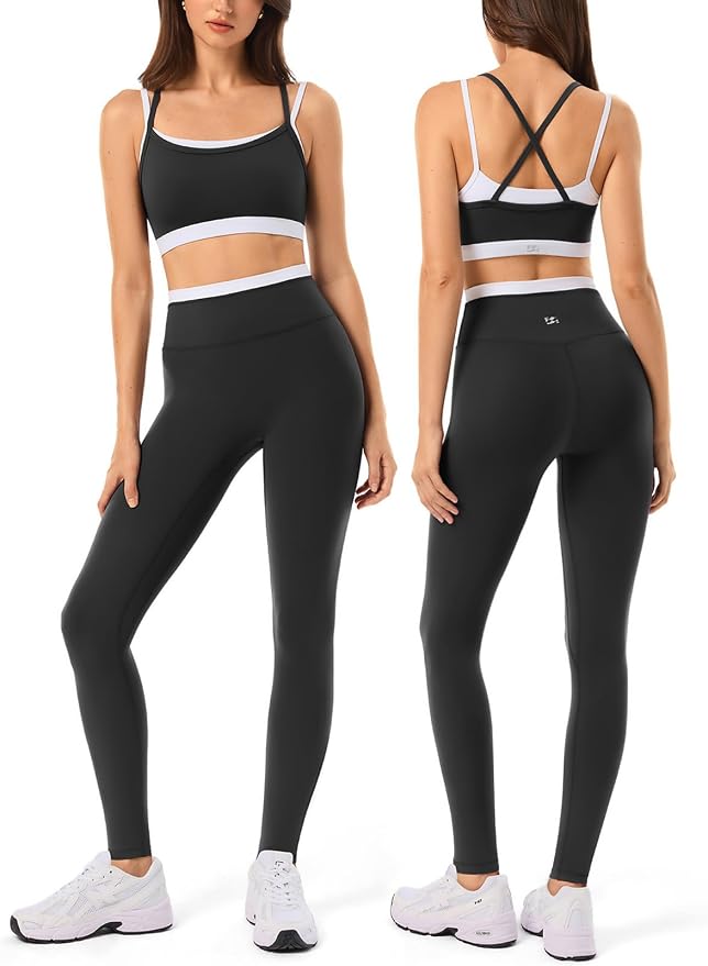 Leggings sin costuras de cintura alta y sujetador deportivo de doble capa