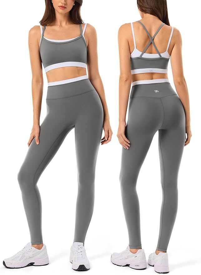 Leggings sin costuras de cintura alta y sujetador deportivo de doble capa
