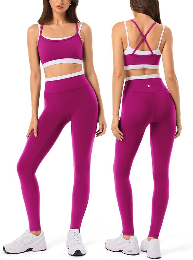 Leggings sin costuras de cintura alta y sujetador deportivo de doble capa